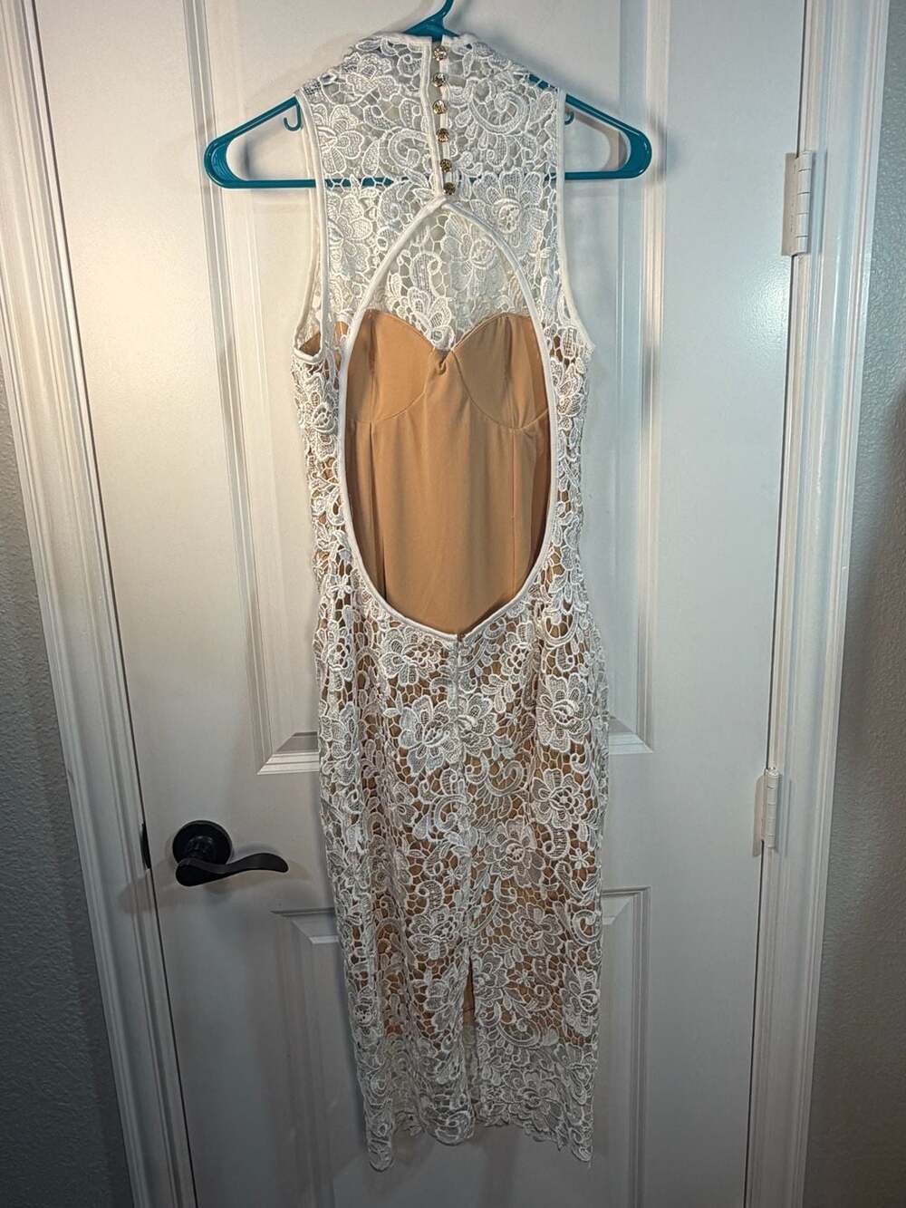 MISHA Eline Lace Midi Dress White Nude Size S - Picture 9 of 13